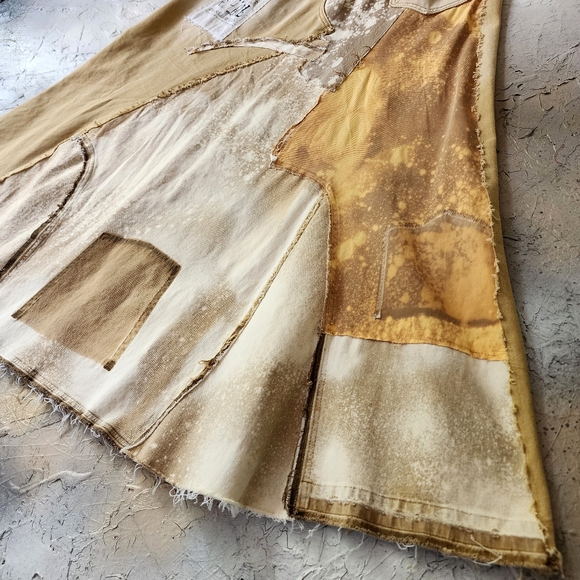 Upcycled Couture concept Designer Maxi Skirt Mustard Denim ShabbyChic - Picture 10 of 16